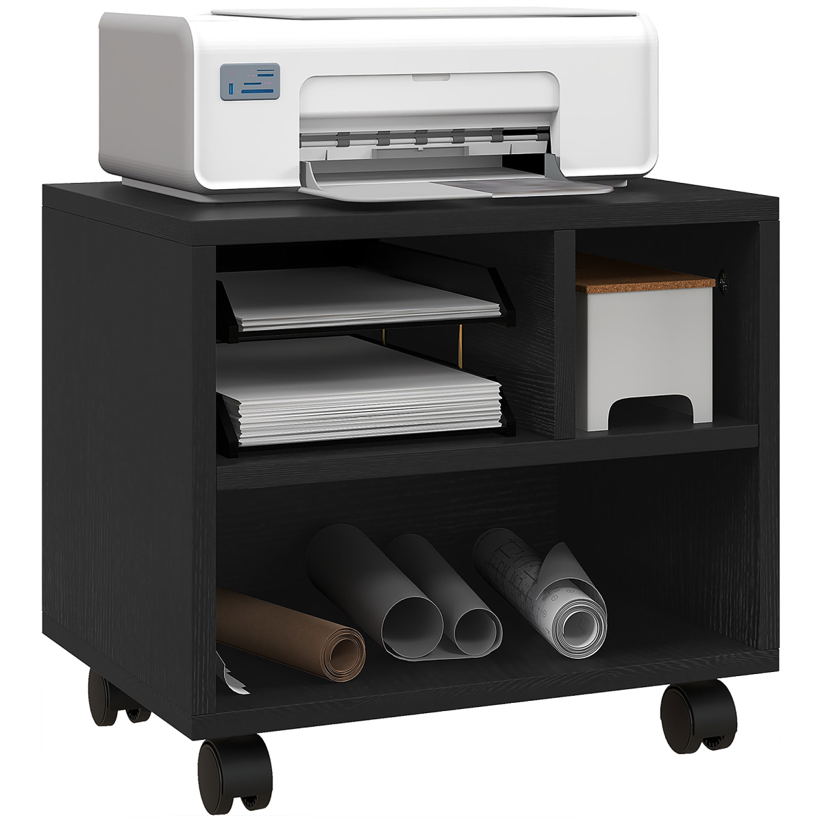 HOMCOM Printer Stand with Storage on Wheels, Black