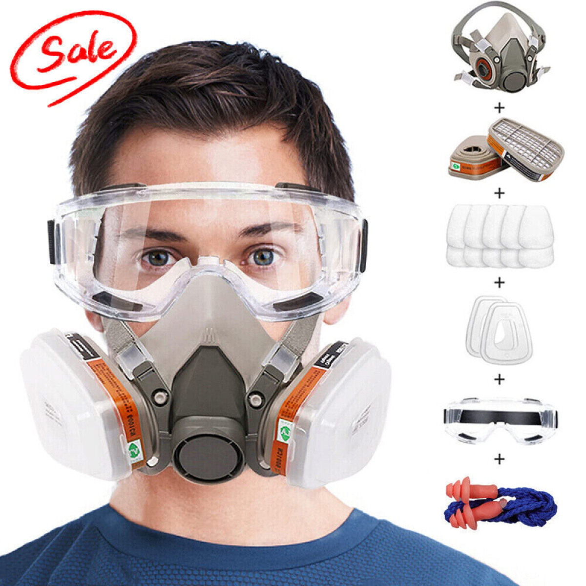 17 In 1 Full Face Mask 6200 Gas Mask Facepiece Spray Respirator Chemical Filter