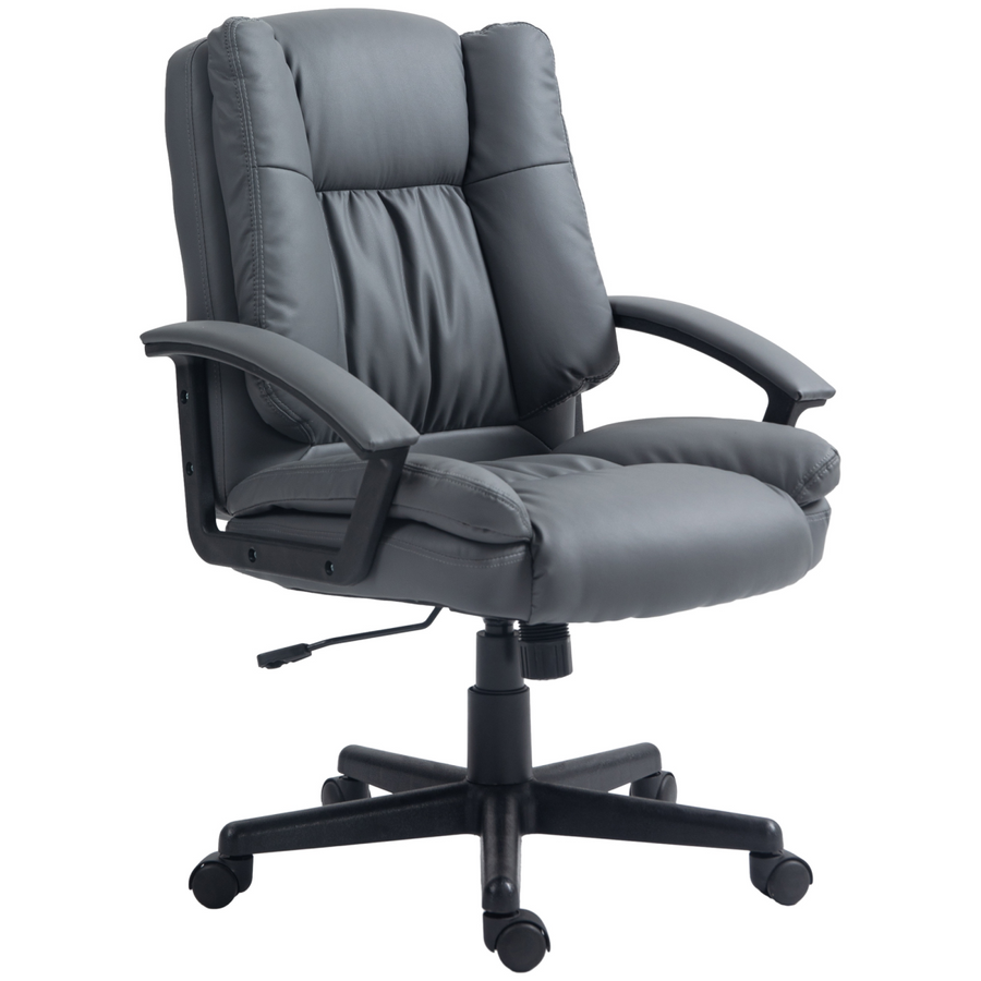 HOMCOM Faux Leather Home Office Chair, Mid Back, with Arms, Dark Grey