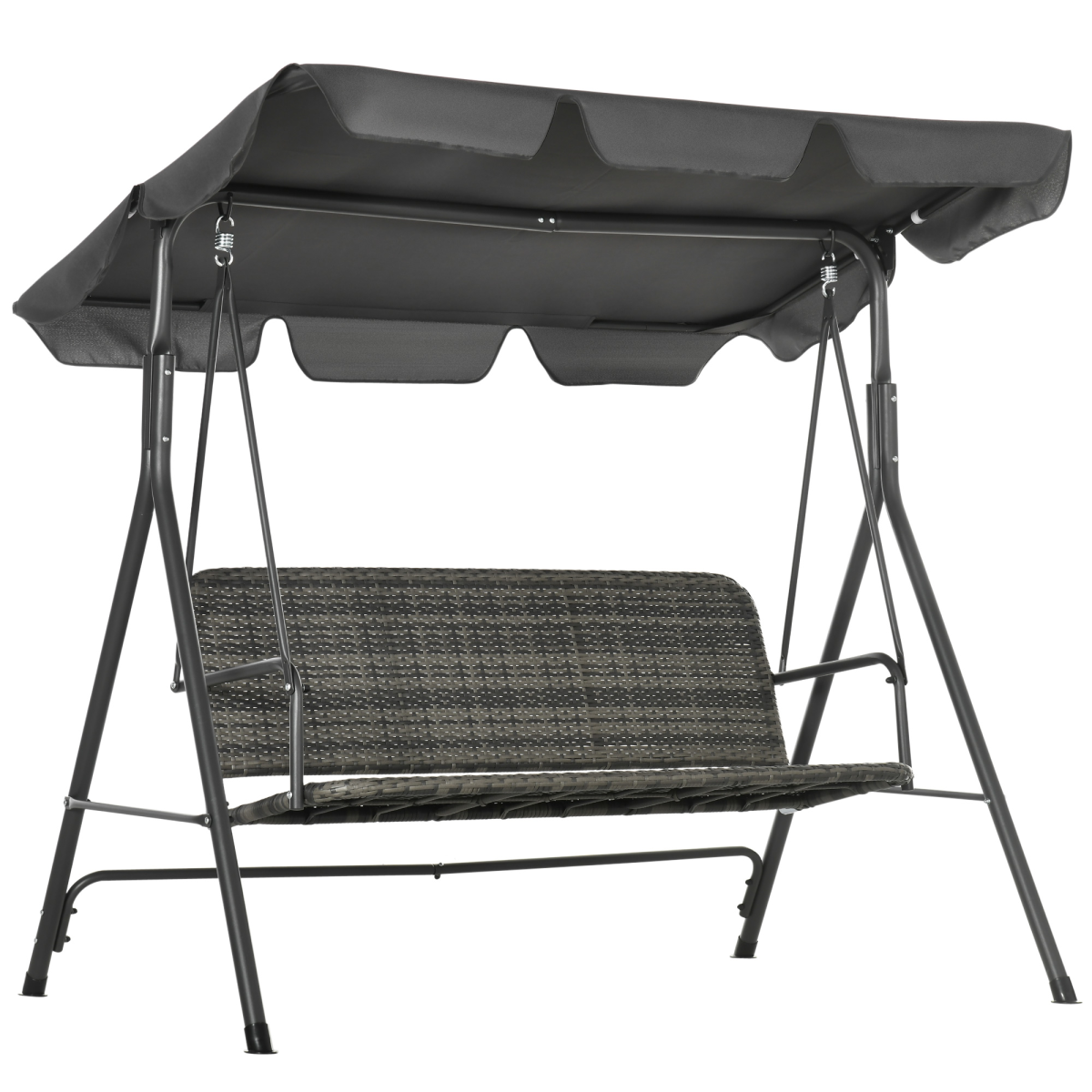 Outsunny 3-person Rattan Swing Chair with Stand and Adjustable Canopy