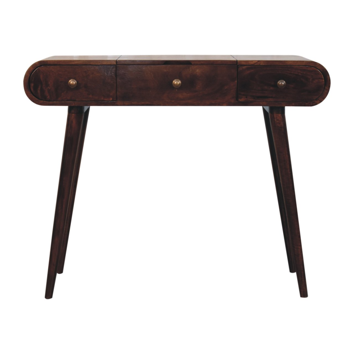 Artisan Furniture Solid Wood California Walnut Dressing Table with Foldable Mirror, 2 Drawers, 4 Slots, Dark Brown