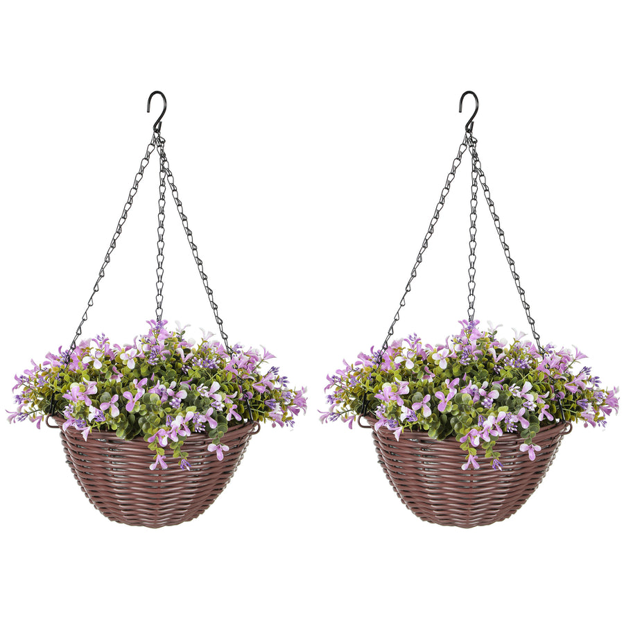 HOMCOM Artificial Flowers in Basket Set of 2